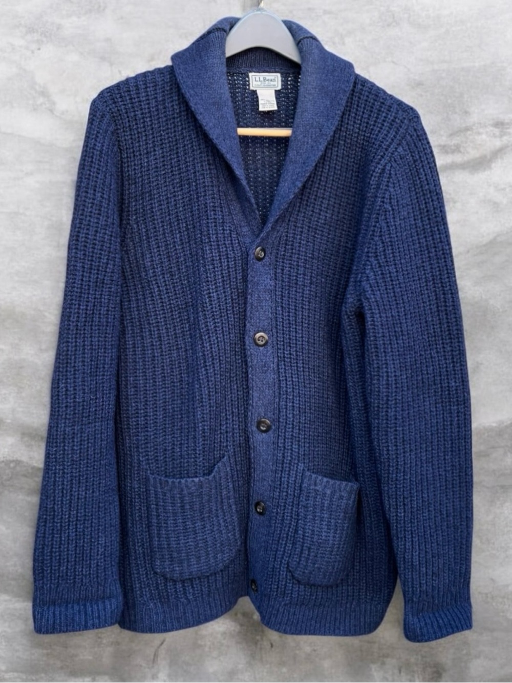 LL Bean Classic Ragg Wool Lambswool Cardigan Sweater Shawl Collar Men Large Tall